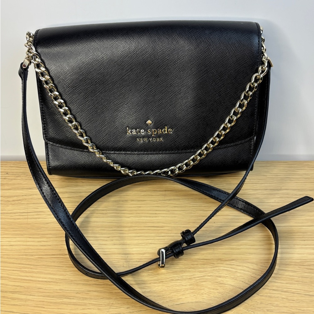 Kate Spade NY Carson Black‎ Crossbody with Silver Tone Chain